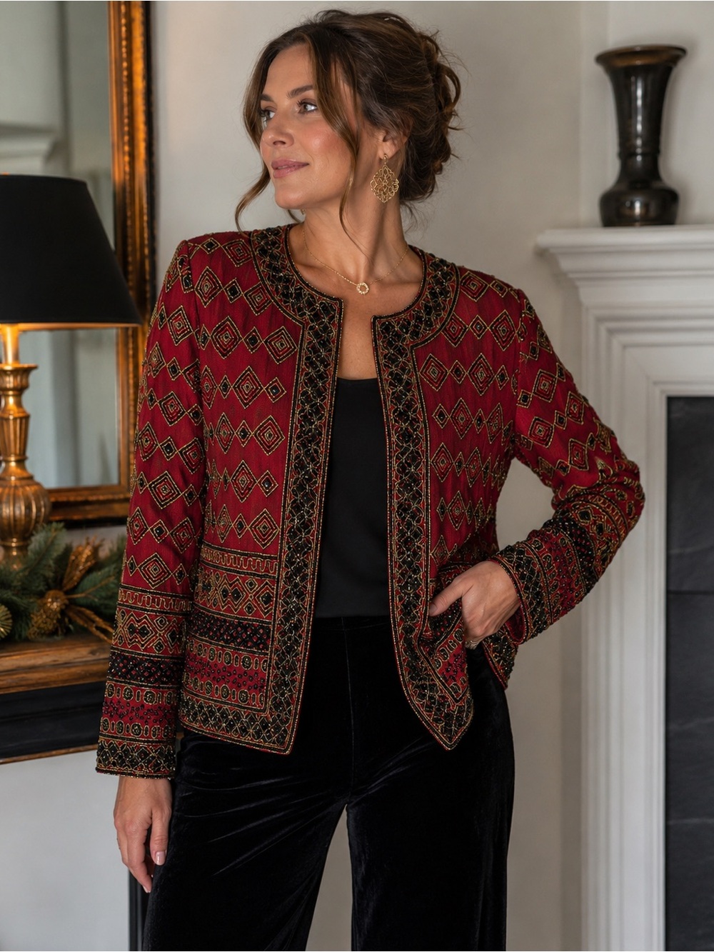Vintage J Kara 100% Silk Hand Beaded Evening Jacket L
